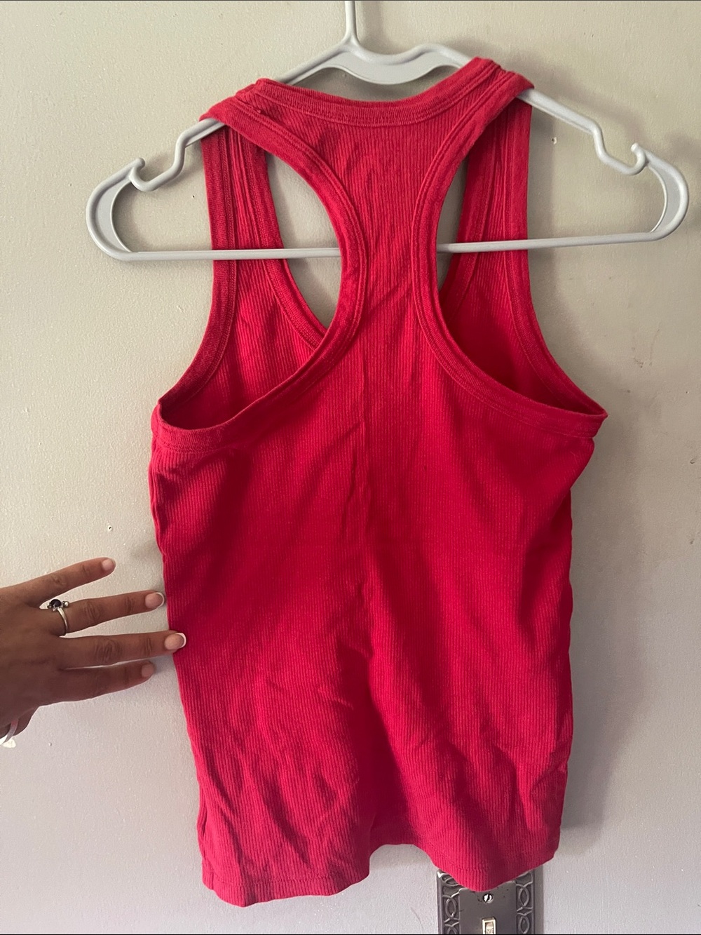 Women's Red Ribbed Racerback Tank Top - Picture 3 of 3